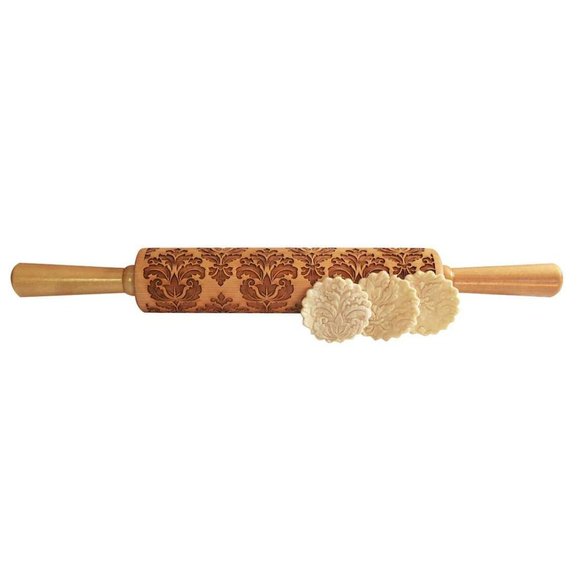 Damask Wooden Embossing Rolling Pin - Picture 1 of 3